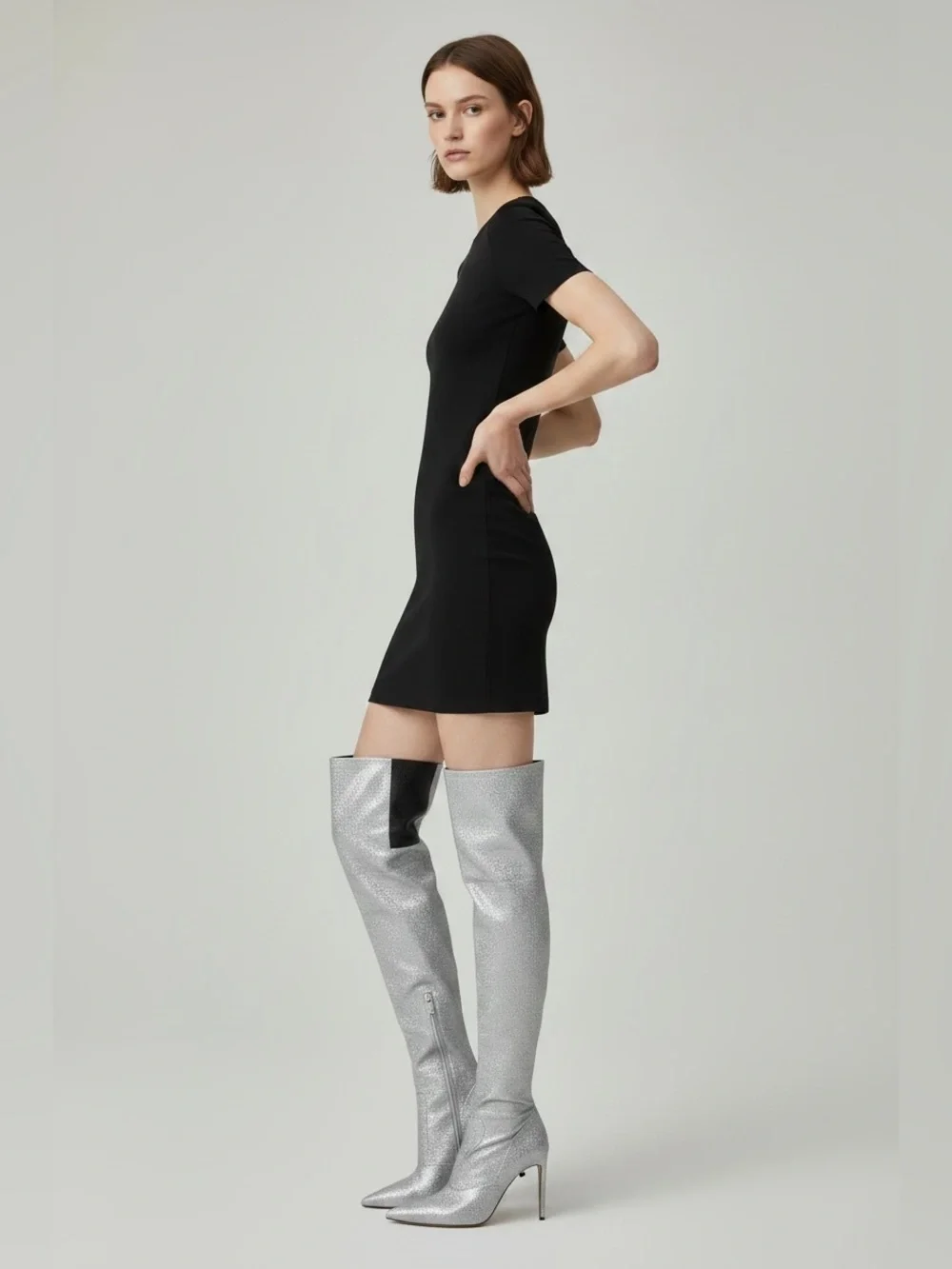 Good American Silver Over-the-Knee Boots